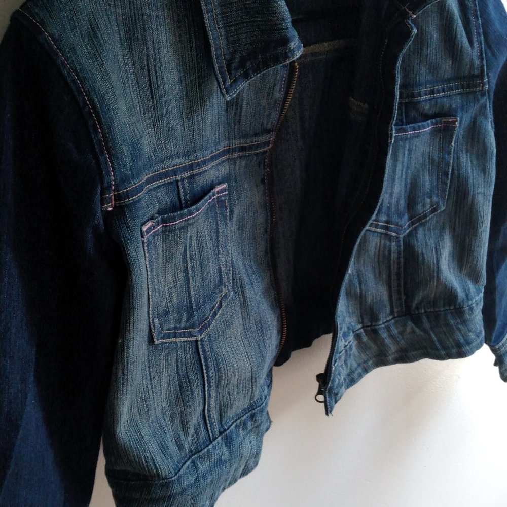 Blue Pointe 3/4 Sleeve Cropped Authentic Denim Jacket